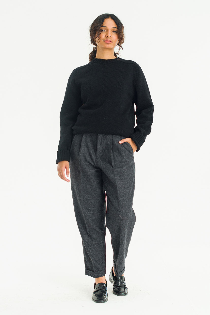 Brushed Shetland Crew Neck Jumper, Black