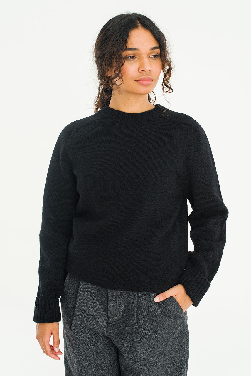 Brushed Shetland Crew Neck Jumper, Black
