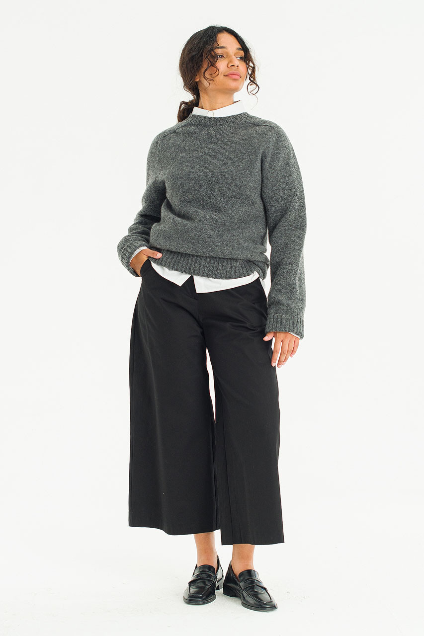 Brushed Shetland Crew Neck Jumper, Dark Grey