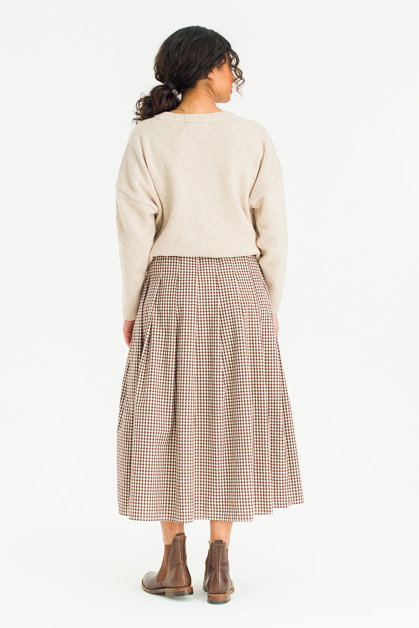 Gingham Check Brick Skirt, Brown