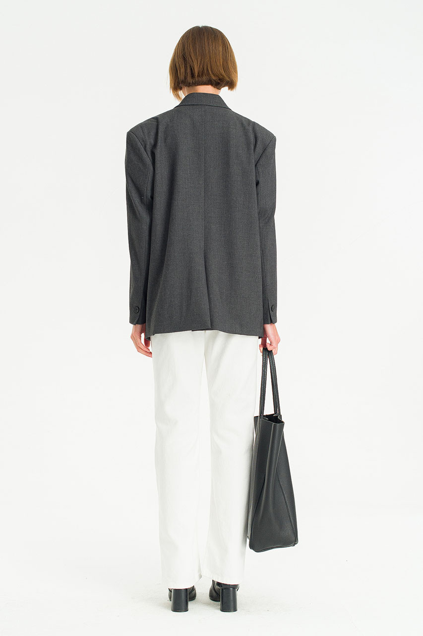 Refined Three Buttons Blazer, Charcoal