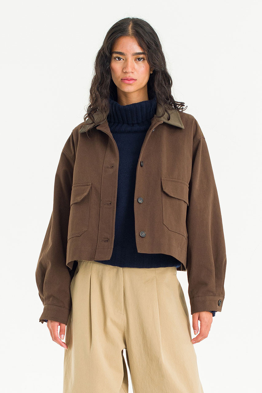 Elea Contrast Collar Jacket, Brown