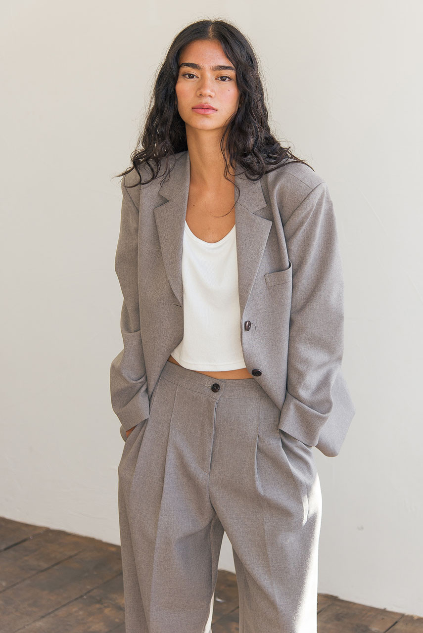 Framed Tailored Blazer, Grey