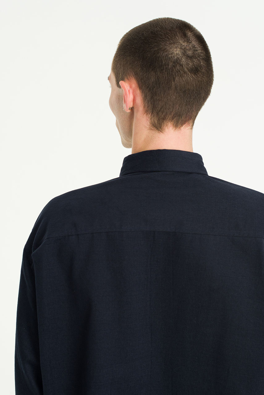 Menswear | Suedette Cropped Shirt, Navy