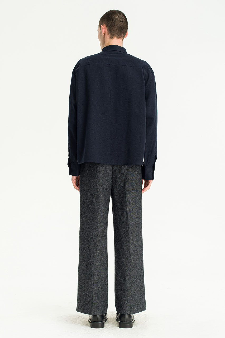 Menswear | Suedette Cropped Shirt, Navy