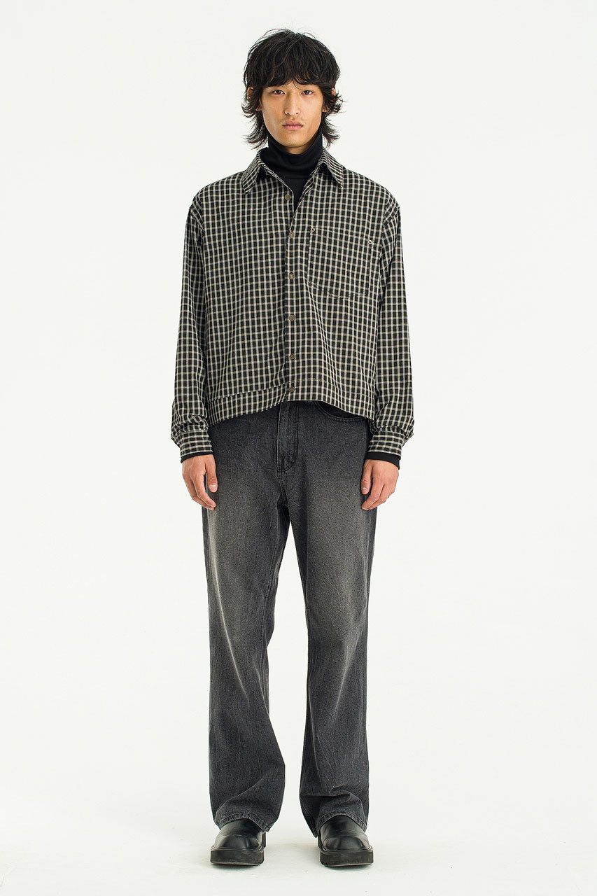 Menswear | Windowpane Check Overshirt, Black