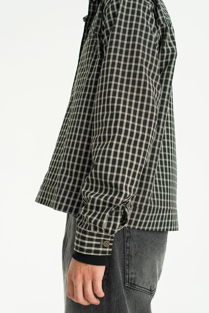 Menswear | Windowpane Check Overshirt, Black