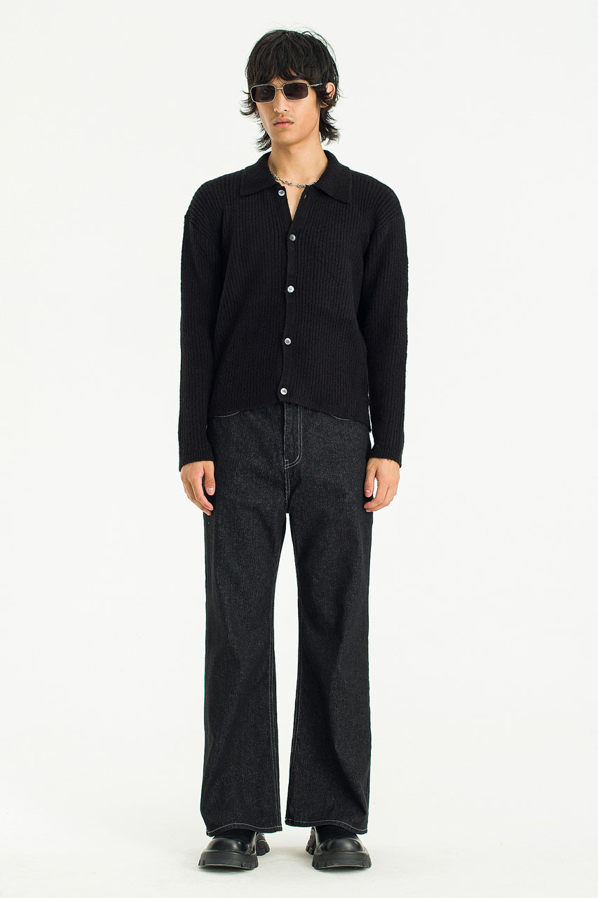 Menswear | Ribbed Polo Cardigan, Black