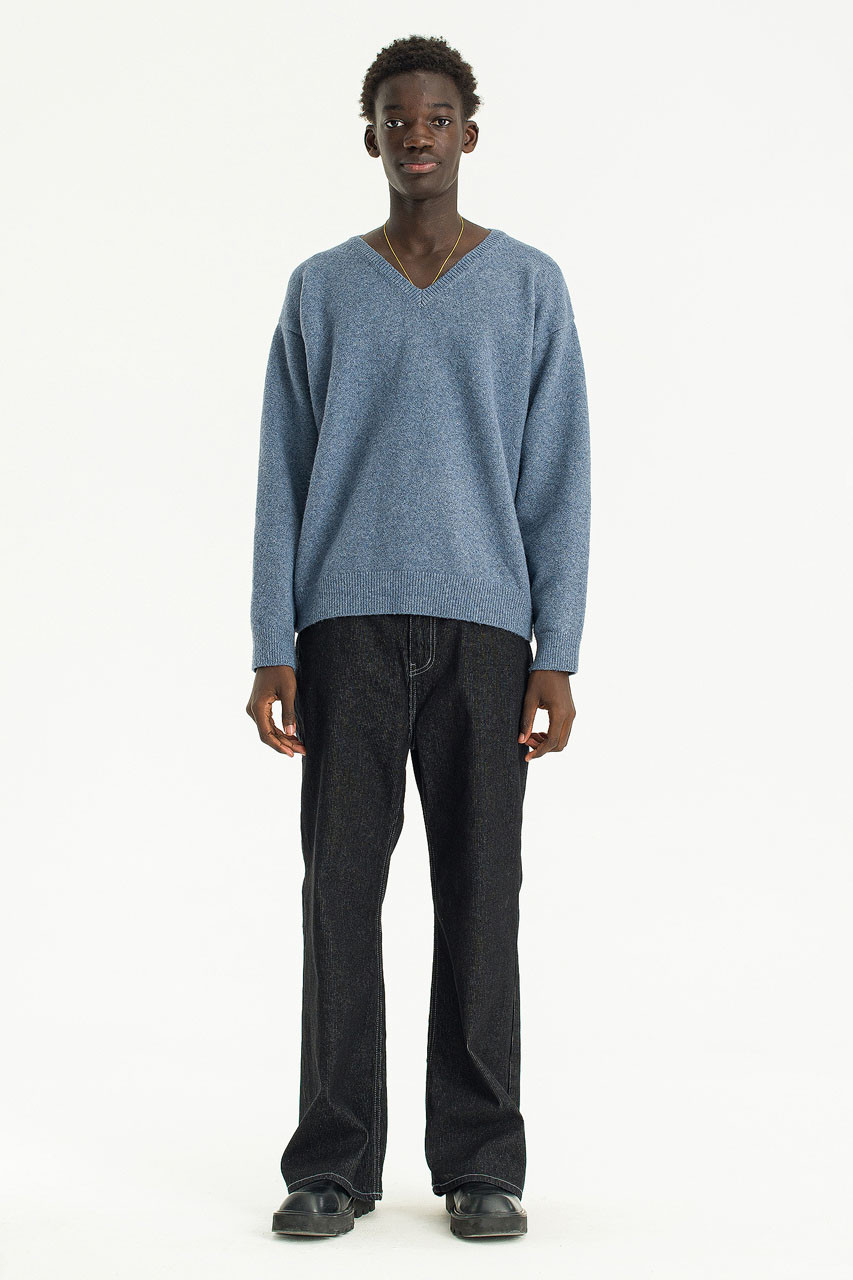 Menswear | Wool Blend V Neck Jumper, Blue