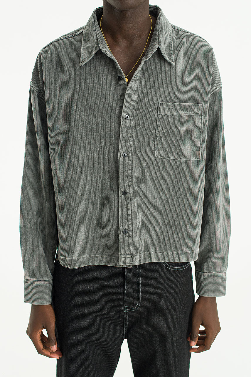 Menswear | Cropped Cord Pigment Shirt, Charcoal