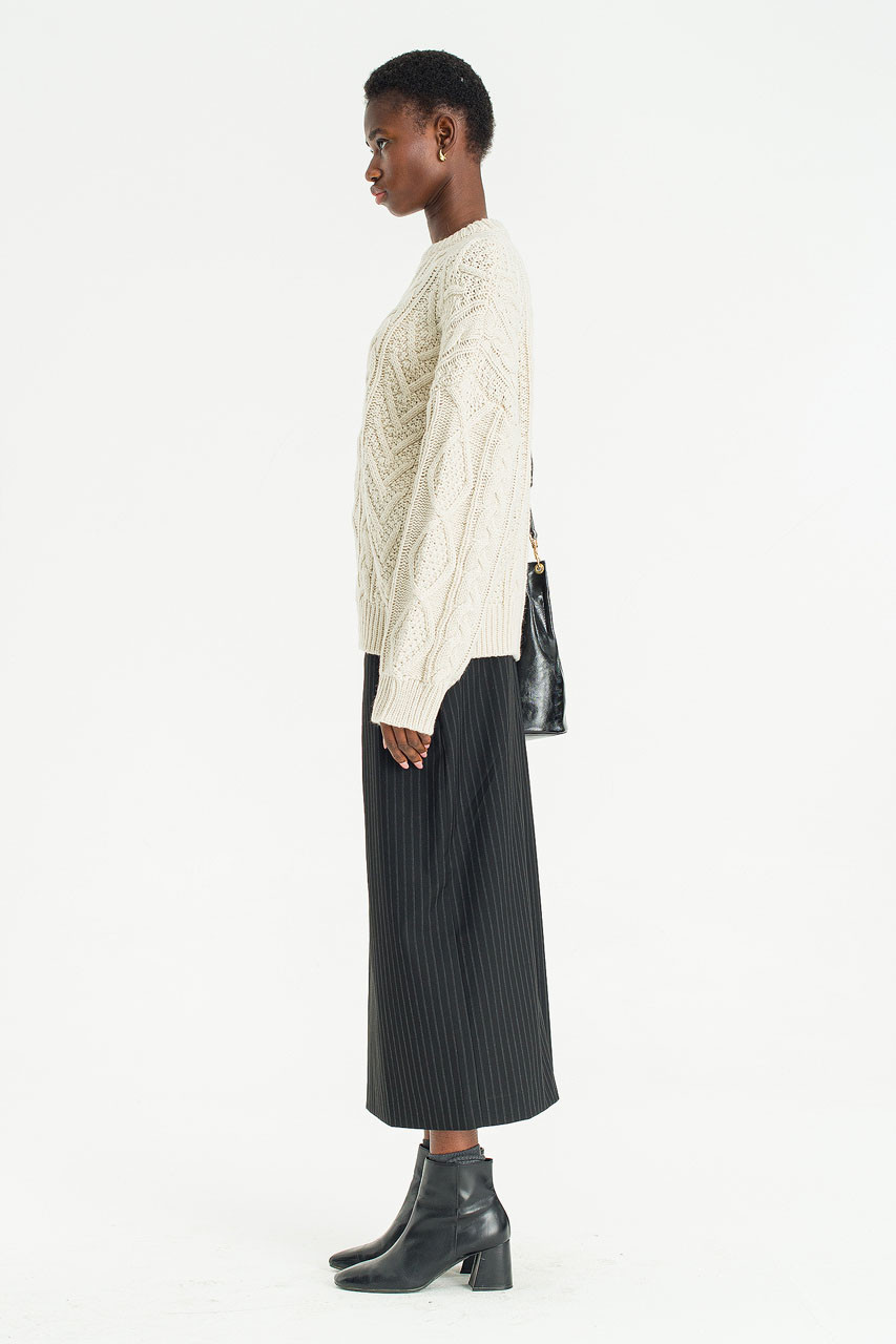 Linear Stripe Maxi Skirt, Black