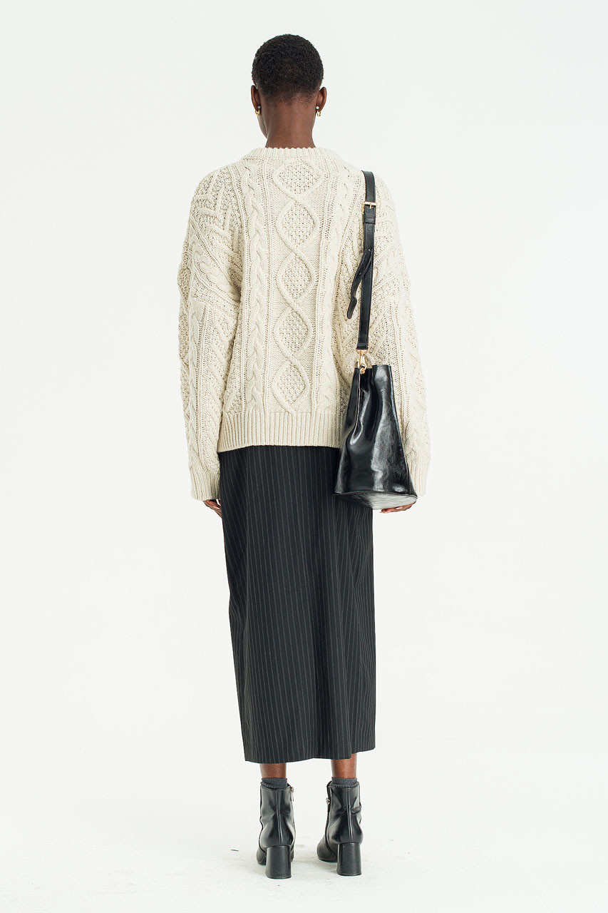 Linear Stripe Maxi Skirt, Black