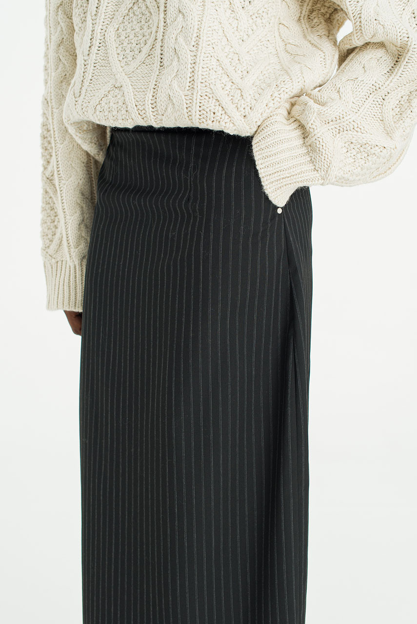 Linear Stripe Maxi Skirt, Black