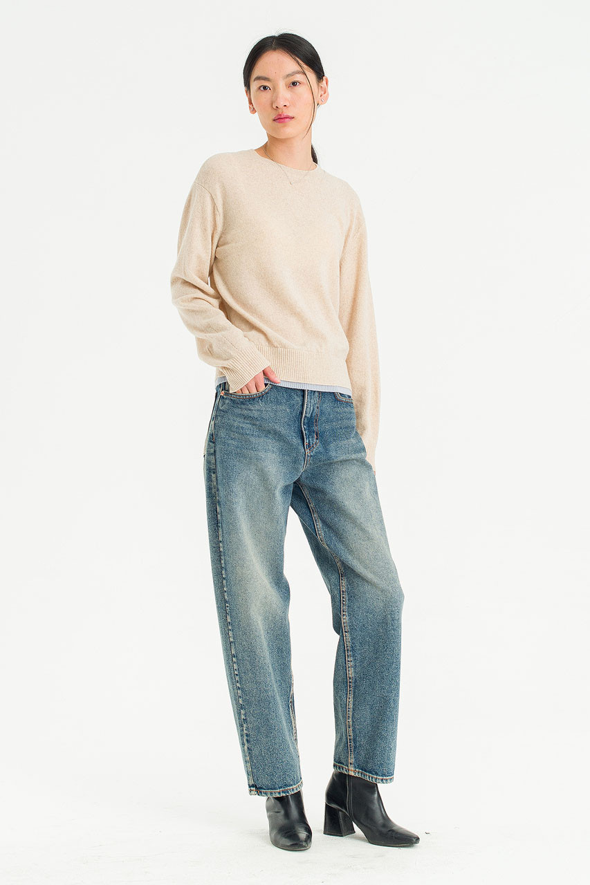 Contrast Heim Round Neck Jumper, Beige