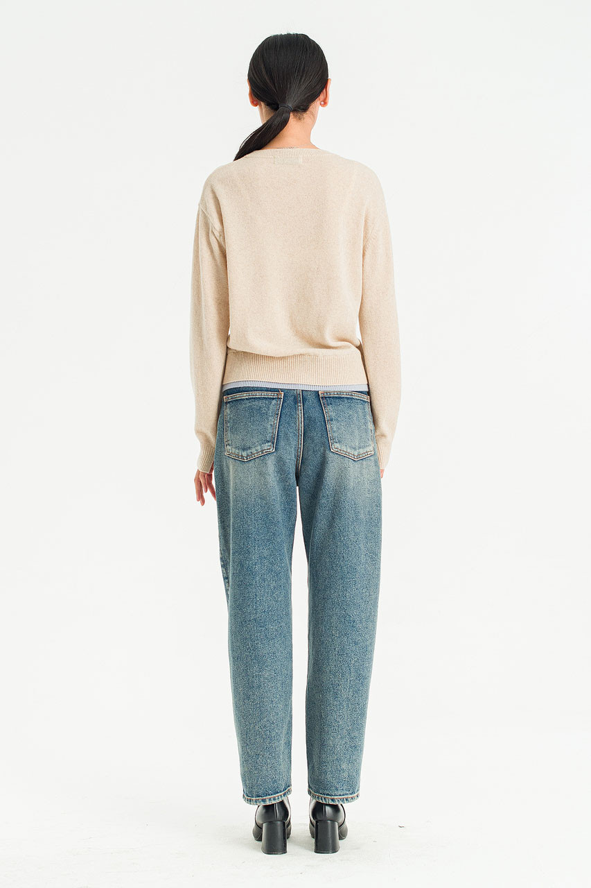 Contrast Heim Round Neck Jumper, Beige