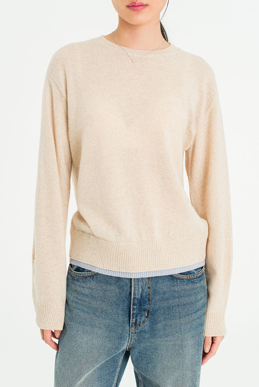 Contrast Heim Round Neck Jumper, Beige