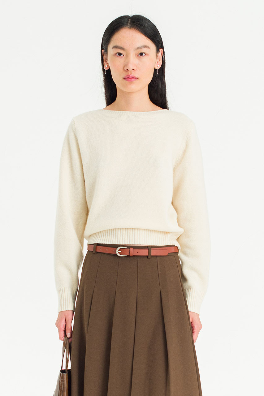 Fine Wool Boat Neck Jumper, Ivory