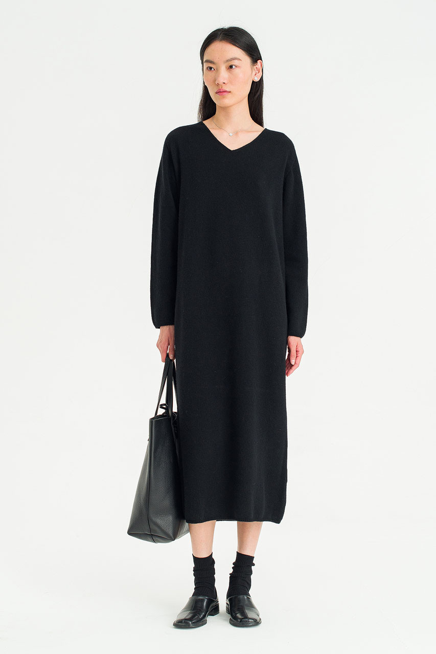 Still Knit Long Dress, Black