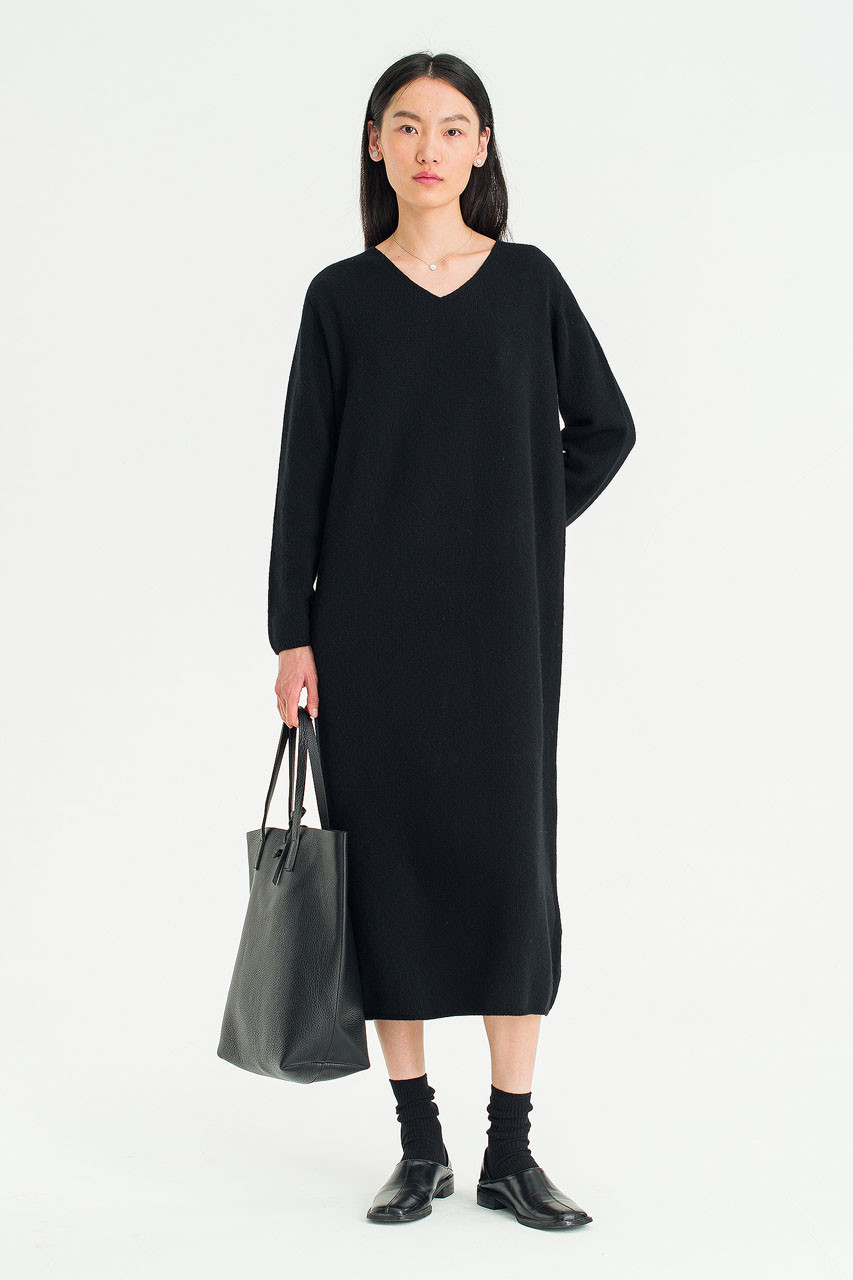 Still Knit Long Dress, Black