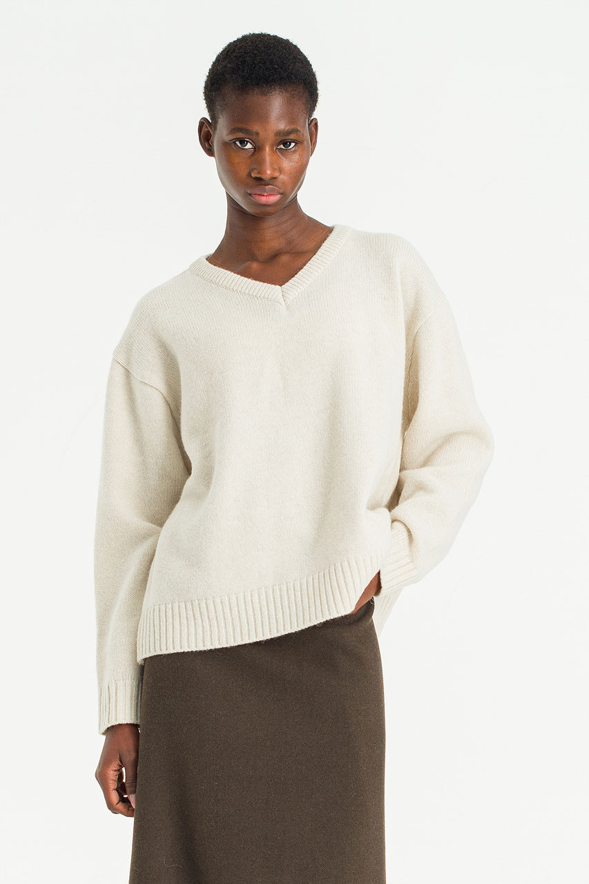 Answer Box V Neck Jumper, Ivory