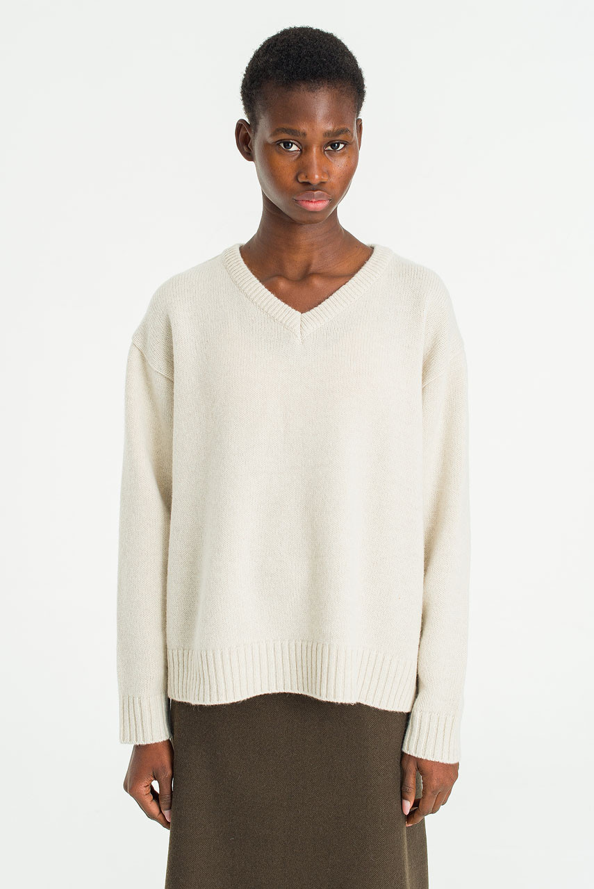 Answer Box V Neck Jumper, Ivory