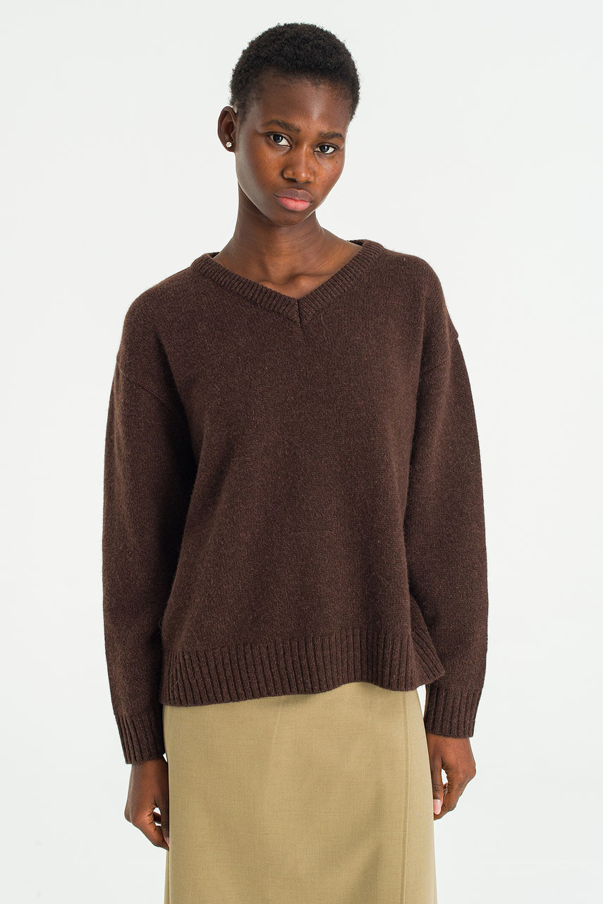 Answer Box V Neck Jumper, Brown