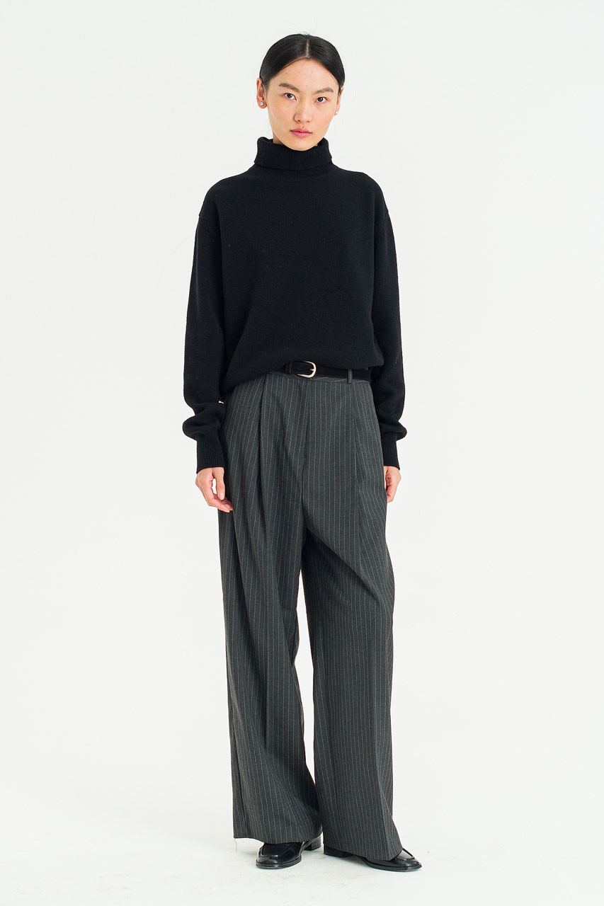 Fine Cashmere Mix Roll Neck Jumper, Black