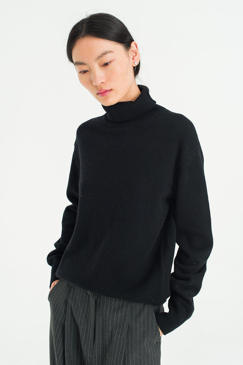 Fine Cashmere Mix Roll Neck Jumper, Black