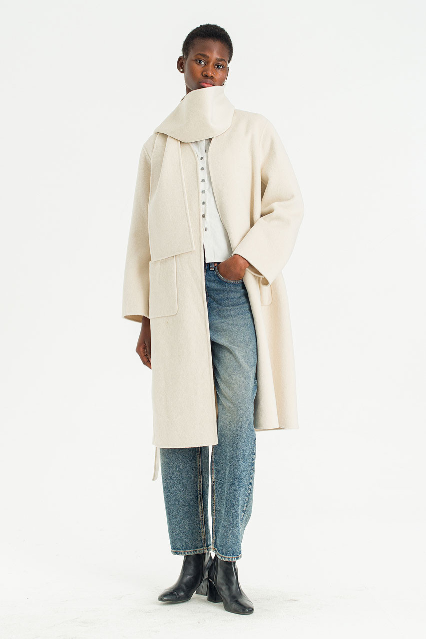 Still Belted Seamless Coat, Cream