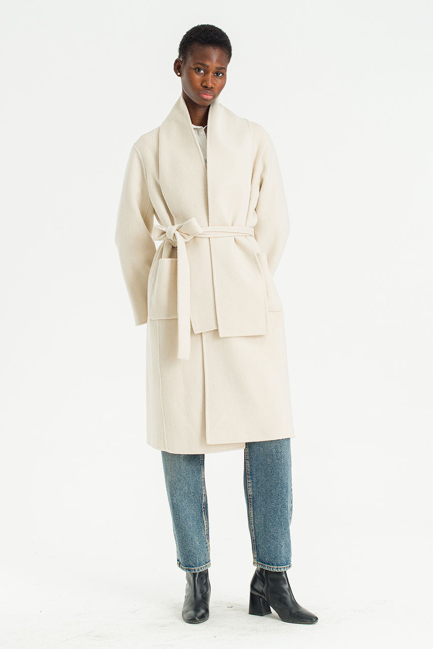 Still Belted Seamless Coat, Cream