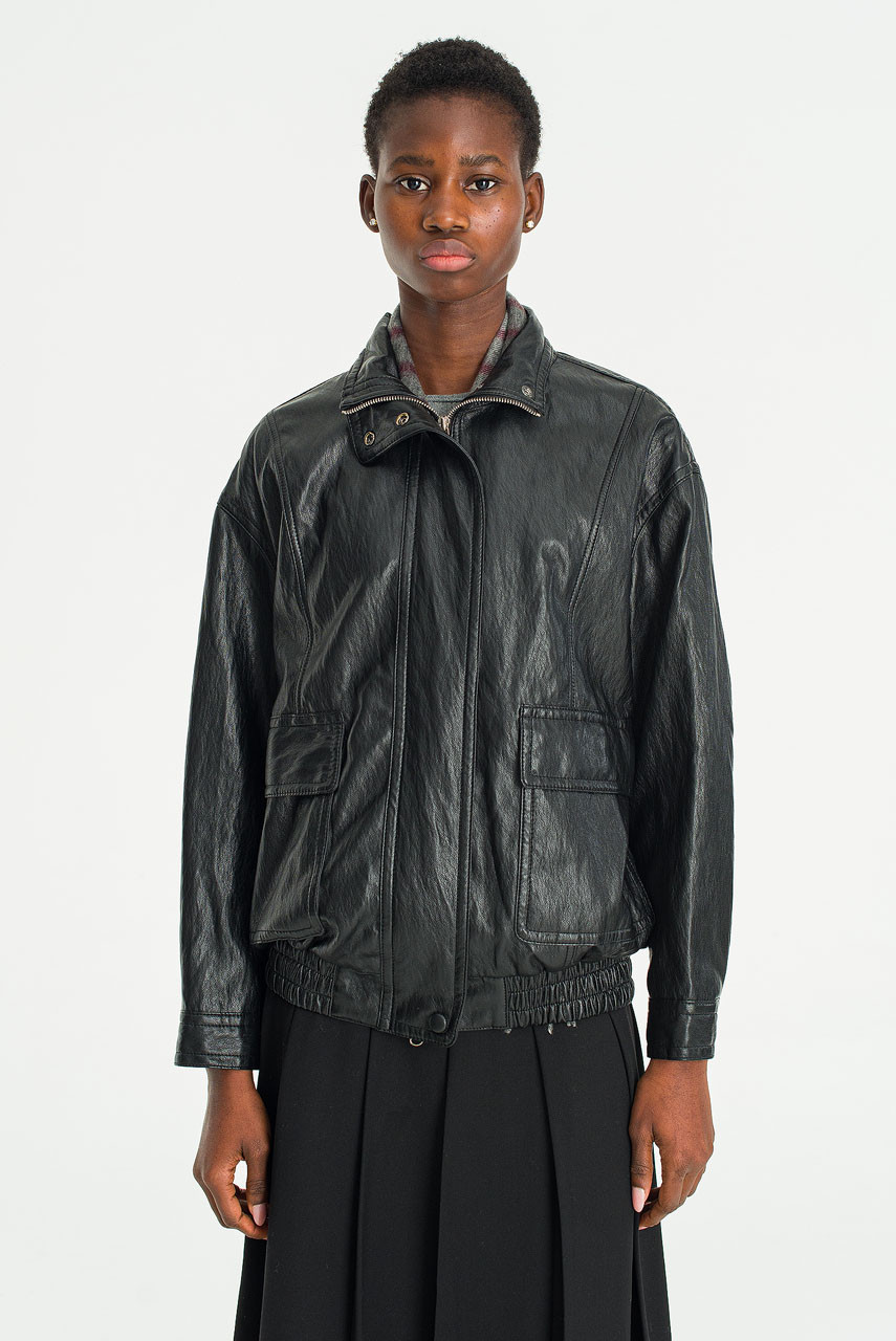 Ives Faux Leather Blouson, Black