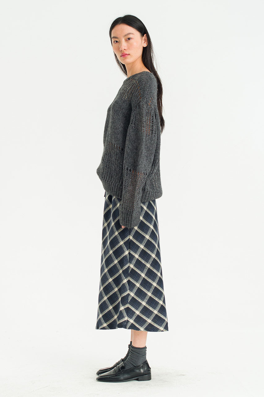 Loam Check Mid Skirt, Navy