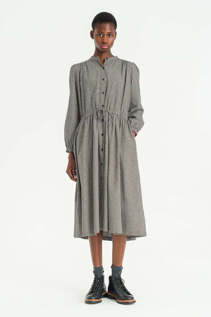 Mere Check Long Dress, Black