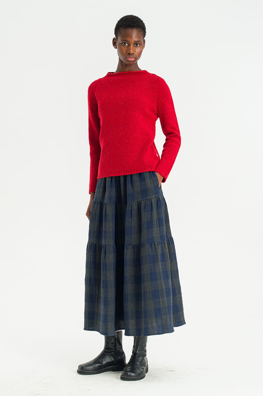 Tasha Double Face Check Skirt, Navy