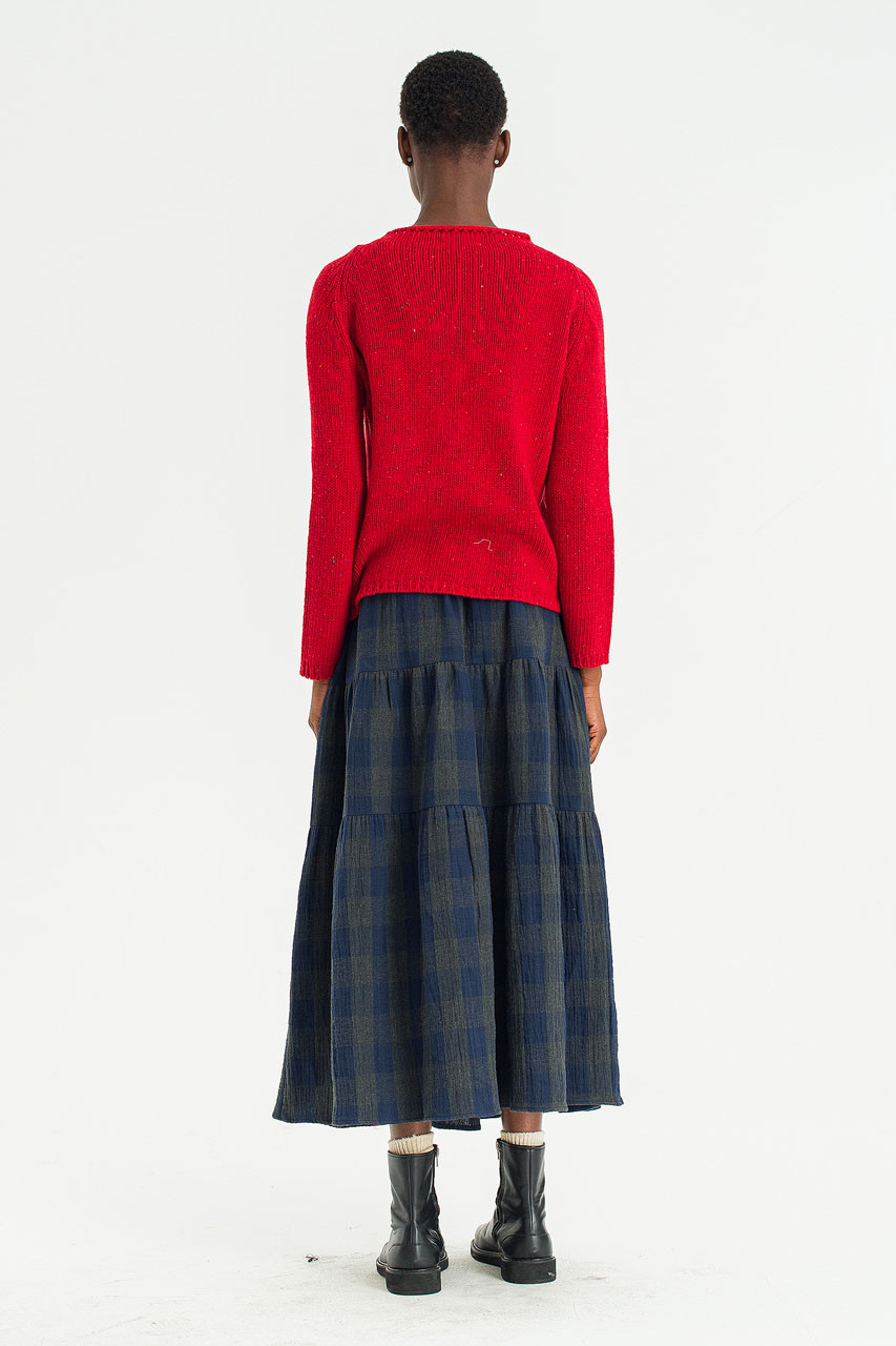 Tasha Double Face Check Skirt, Navy