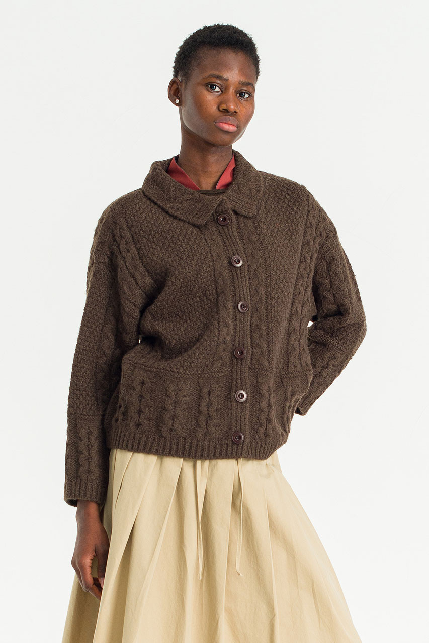 Hani Lace Cable Cardigan, Ivory