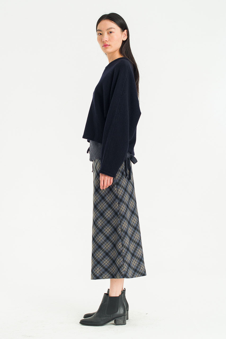 Mare Check Long Skirt, Navy