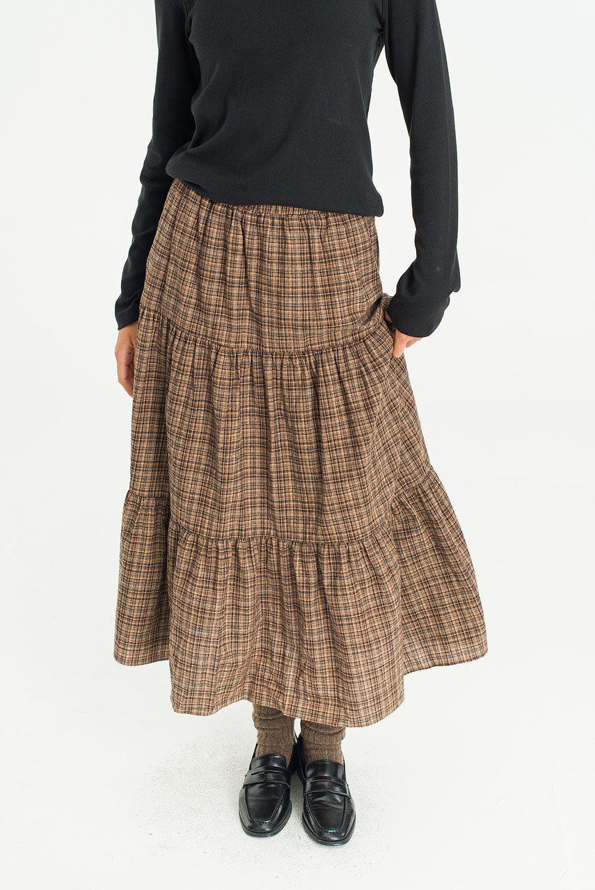 Keil Check Tired Skirt, Beige