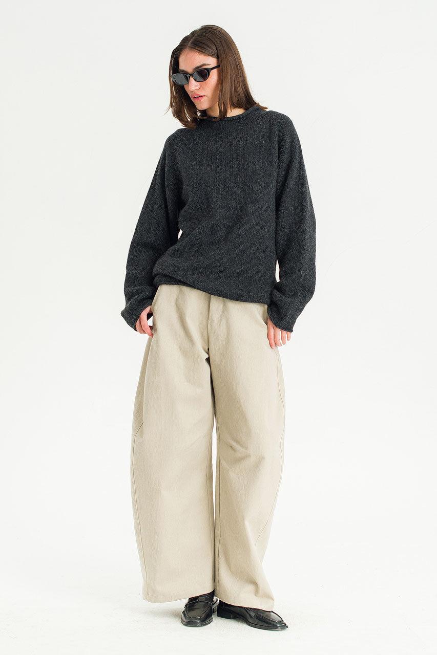 Boat Neck Wool Boxy Jumper, Charcoal