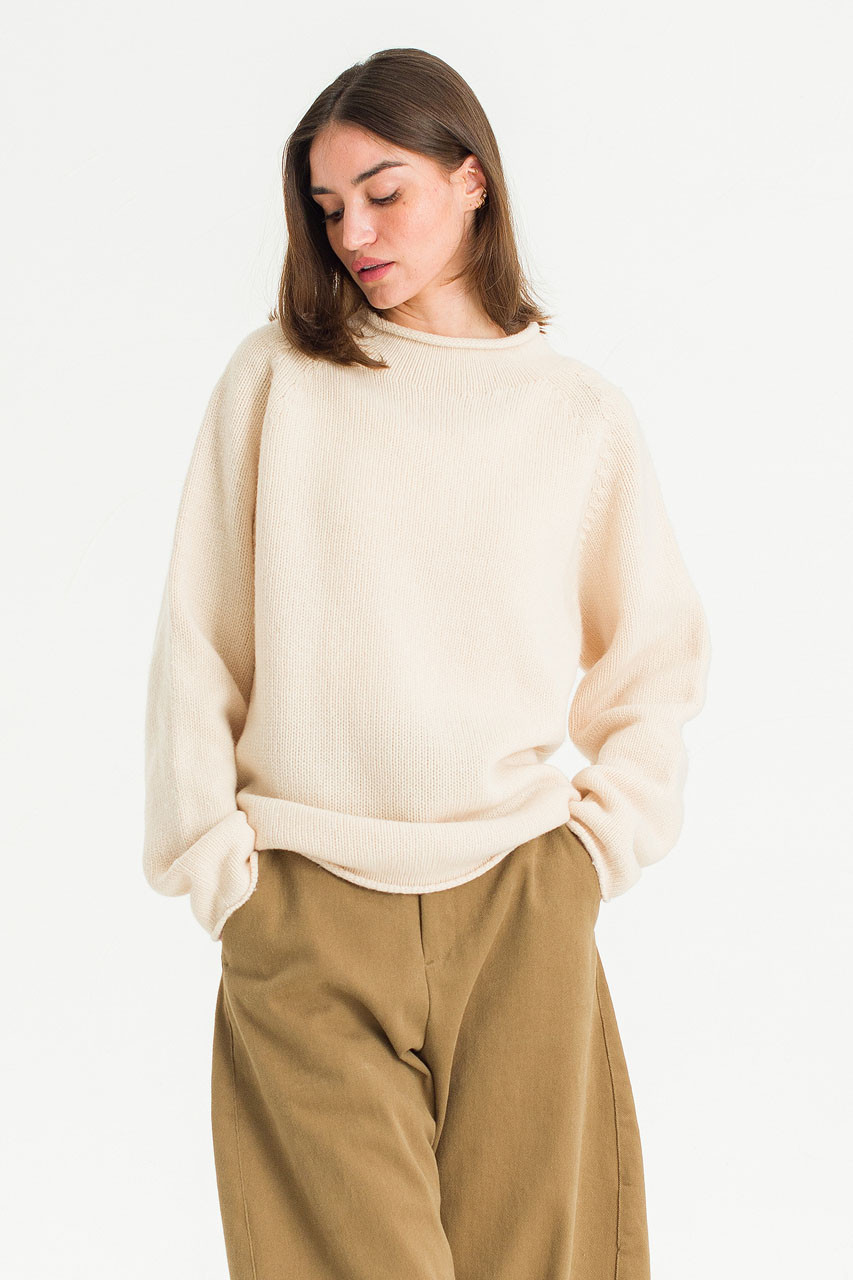 Boat Neck Wool Boxy Jumper, Cream