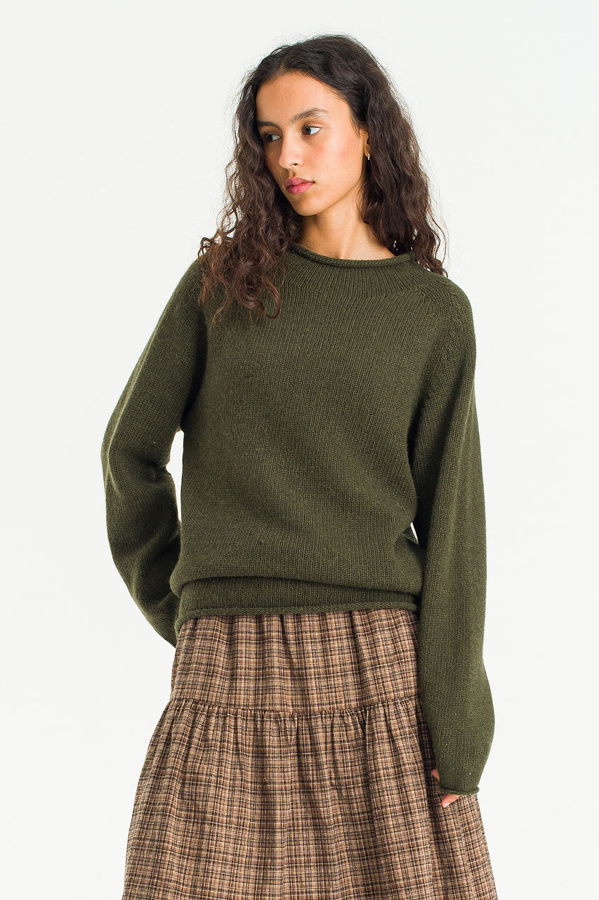 Boat Neck Wool Boxy Jumper, Khaki