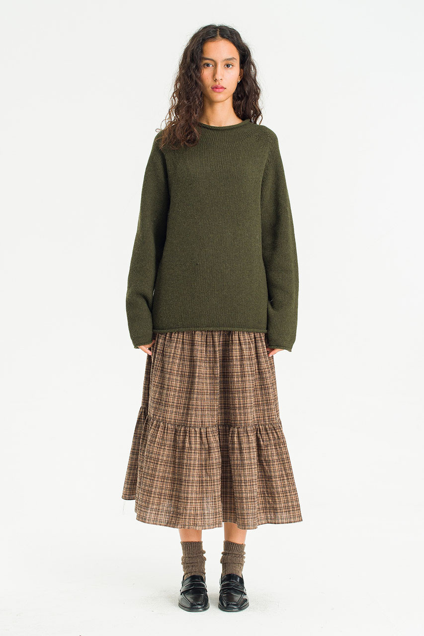 Boat Neck Wool Boxy Jumper, Khaki