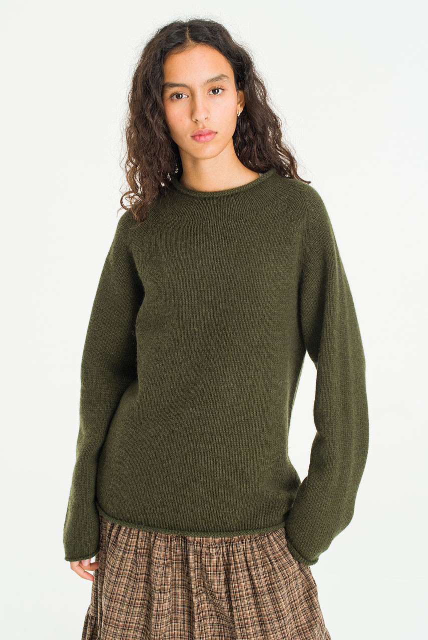 Boat Neck Wool Boxy Jumper, Khaki
