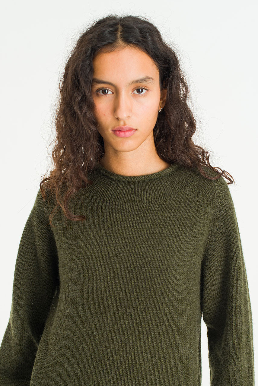 Boat Neck Wool Boxy Jumper, Khaki