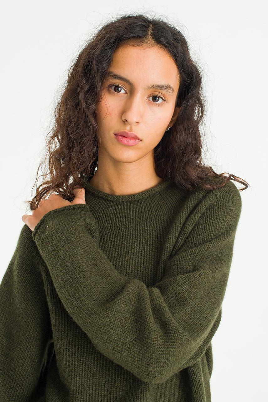 Boat Neck Wool Boxy Jumper, Khaki