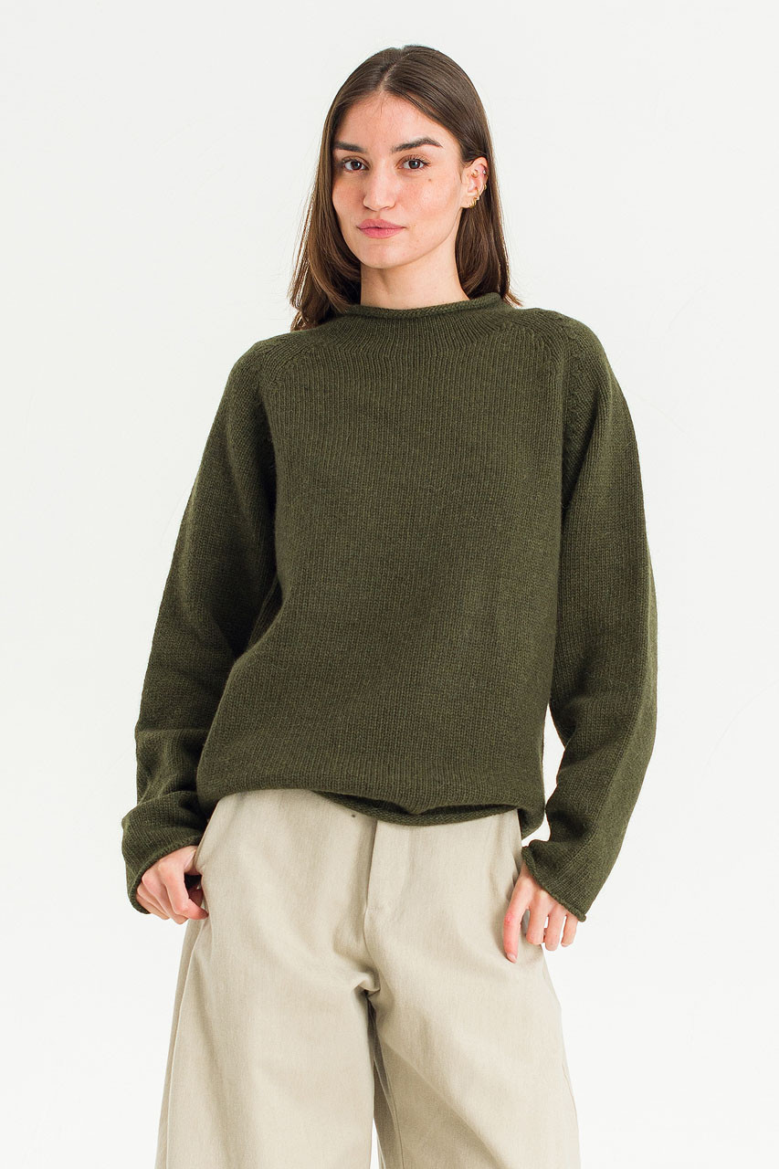Boat Neck Wool Boxy Jumper, Khaki