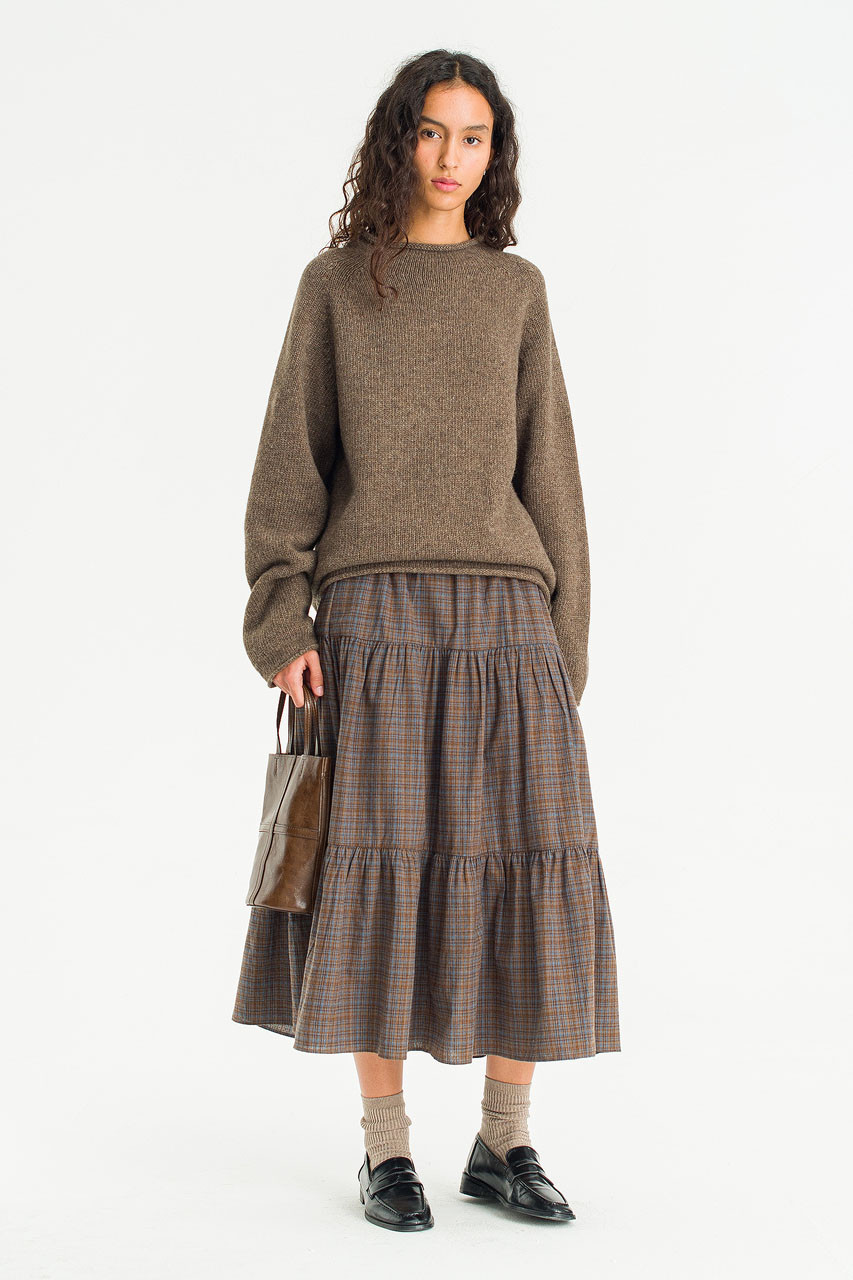 Boat Neck Wool Boxy Jumper, Brown