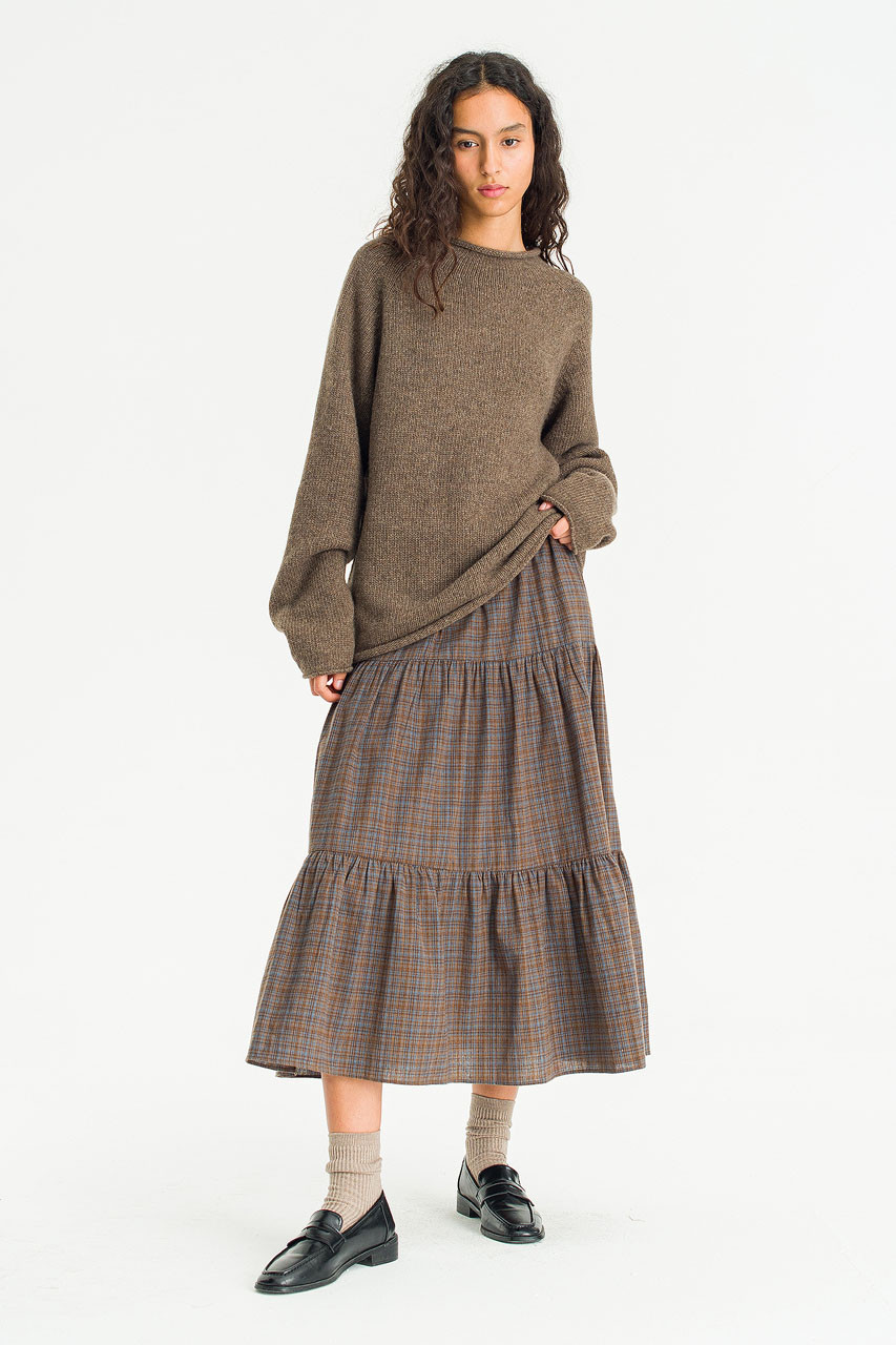 Boat Neck Wool Boxy Jumper, Brown