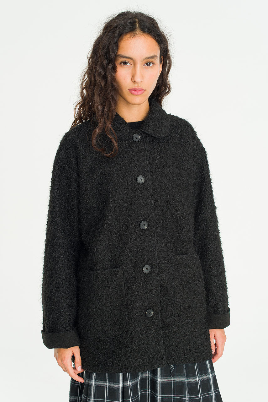 Mellow Plush Fleece Coat, Black