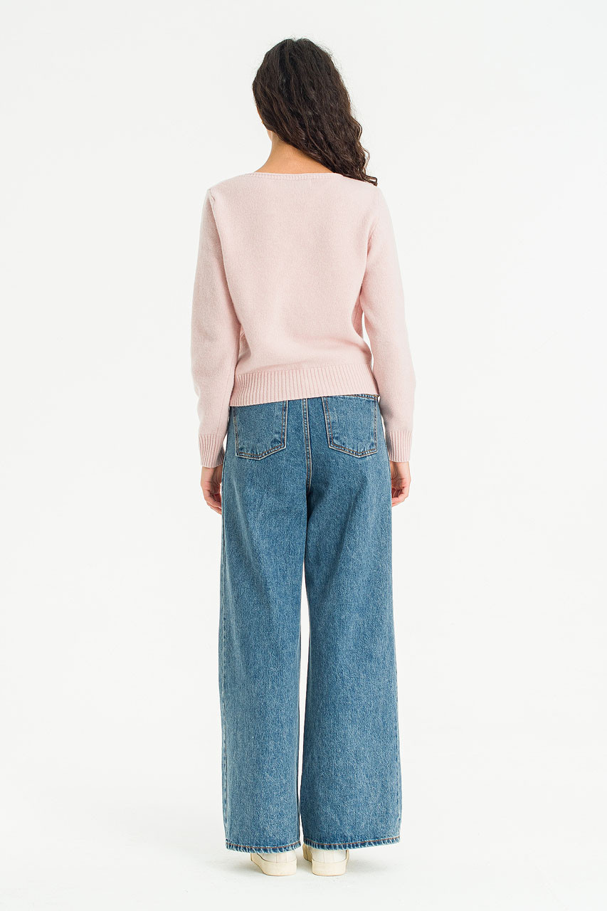 Fine Wool Boat Neck Jumper, Pink